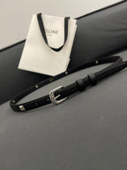 CL SMALL 18 MM TRIOMPHE BELT IN TAURILLON BLACK LEATHER SILVER HARDWARE