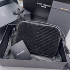 LOU CAMERA BAG 23 IN BLACK SUEDE AND CALFSKIN TRIM