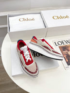 CHLOÉ NAMA SNEAKER IN CHERRY RED MIX COLORFUL SPECIAL FABRIC
