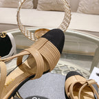 Double C  Heeled Sandals Tan Cream Lambskin