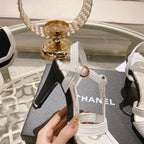 Double C  Heeled Sandals White Black Lambskin