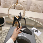 Double C  Heeled Sandals Black Lambskin