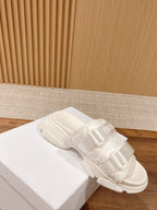 DIOR PLATFORM SLIDES 25S 30 MM IN CREAM WHITE FABRIC AND CALFSKIN