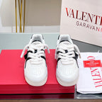 VALENTINO 25S GARAVANI ONE STUD XL PLATFORM SNEAKERS IN WHITE LAMBSKIN AND MESH FABRIC
