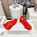 FLOW RUNNER SNEAKER IN RUBY RED SUEDE AND SHEEPSKIN