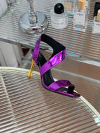 BALMAIN 25S HIGH HEEL SANDALS 95MM IN ROYAL PURPLE GLOSSY CALFSKIN