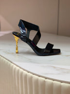 BALMAIN 25S HIGH HEEL SANDALS 95MM IN BLACK GLOSSY CALFSKIN