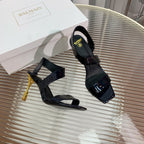 BALMAIN 25S HIGH HEEL SANDALS 95MM IN BLACK GLOSSY CALFSKIN
