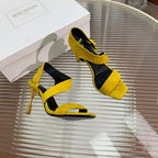 BALMAIN 25S HIGH HEEL SANDALS 95MM IN GOLDEN YELLOW SUEDE