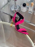 BALMAIN 25S HIGH HEEL SANDALS 95MM IN FUCHSIA SUEDE