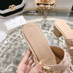 Double C  Xiaoxiang Chain Fabric Head Chunky High Heel Cream Lambskin