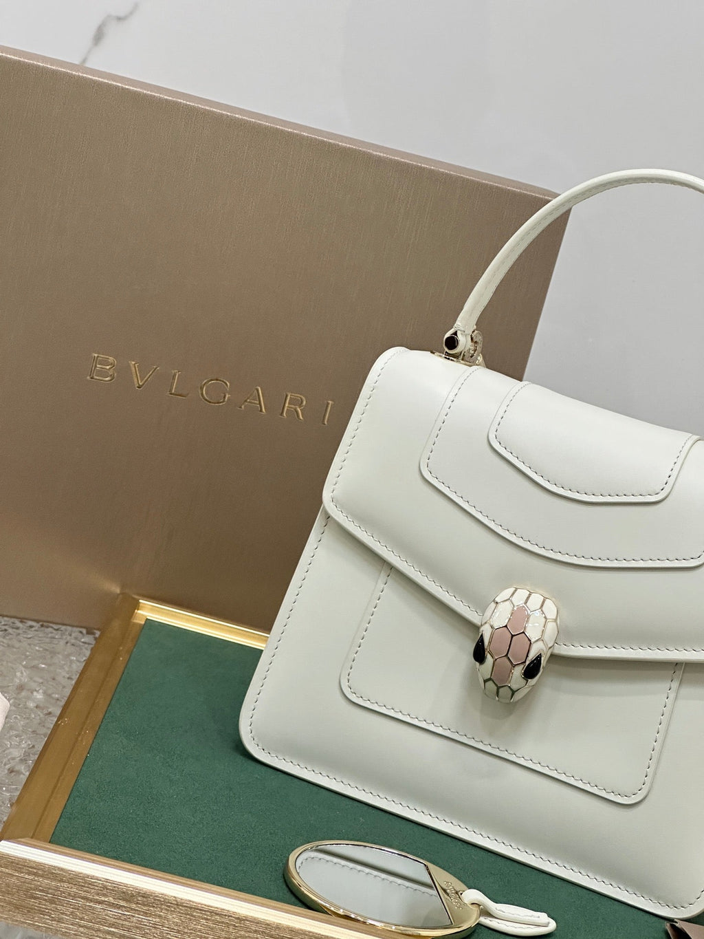 BVL Serpenti Forever Top Handle Bag 18cm White Calfskin GHW 188604