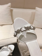 BALENCIAGA 25S HIGH-HEEL SANDALS IN WHITE COW LEATHER WITH RHINESTONE STRAP