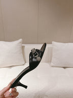 BALENCIAGA 25S HIGH-HEEL SANDALS IN BLACK COW LEATHER WITH RHINESTONE STRAP