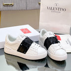 VALENTINO 25S GARAVANI ROCKSTUD UNTITLED STUDDED SNEAKERS IN WHITE MIX BLACK LAMBSKIN