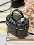 CARO SMALL 20 VANITY CASE IN BLACK SMOOTH LAMBSKIN