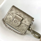 LV Dauphine Bag 20cm Metallic Sliver Monogram Embossed Cafskin