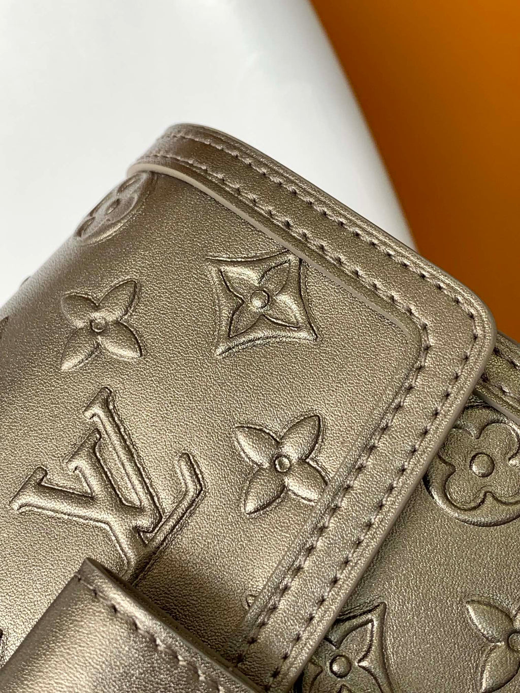 LV Dauphine Bag 20cm Metallic Sliver Monogram Embossed Cafskin