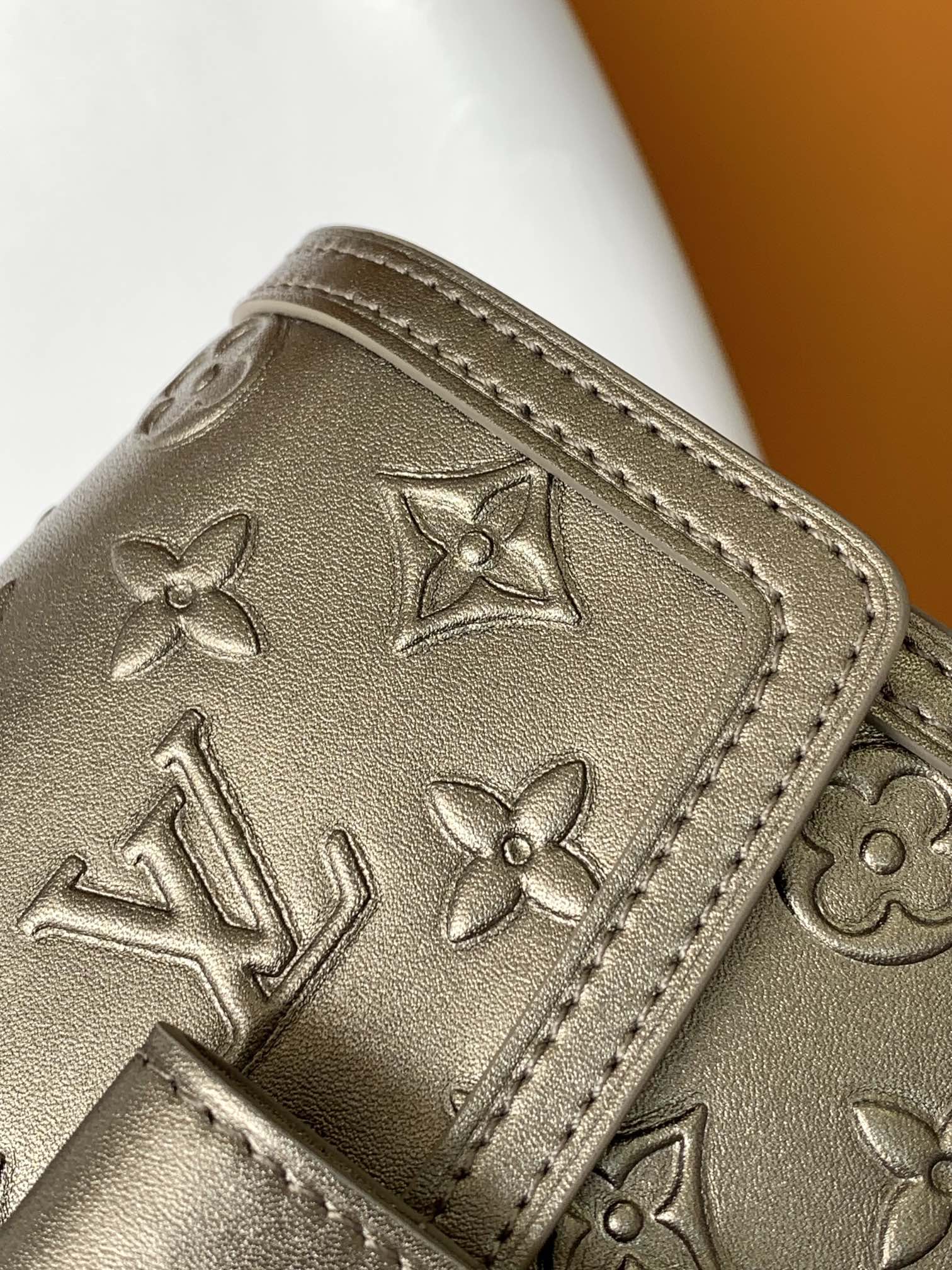 LV Dauphine Bag 20cm Metallic Sliver Monogram Embossed Cafskin