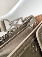 LV Dauphine Bag 20cm Metallic Sliver Monogram Embossed Cafskin