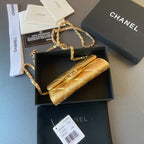 CC 24 Classic Wallet On Chain 11cm Golden Sheepskin  235161