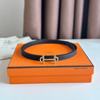HM GAMMA BUCKLE & REVERSIBLE BLACK LEATHER STRAP 13MM GOLD HARDWARE