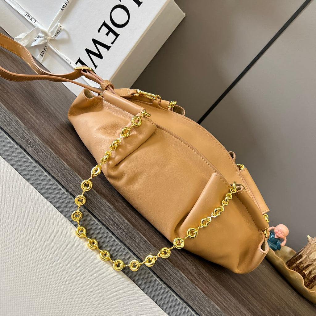 Loewe Small Paseo Chain Shoulder Bag Beige Calfskin