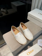 CHLOÉ LOAFERS IN WHITE FABRIC AND RAFFIA