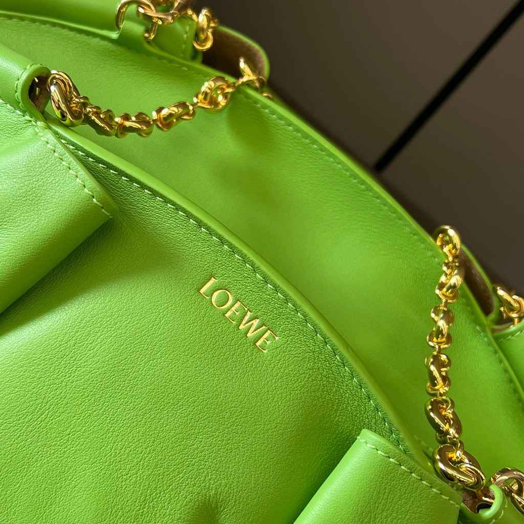 Loewe Small Paseo Chain Shoulder Bag Green Calfskin
