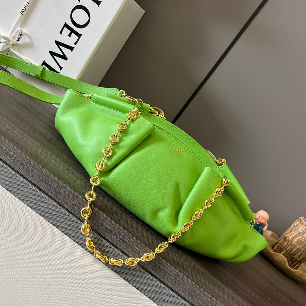 Loewe Small Paseo Chain Shoulder Bag Green Calfskin