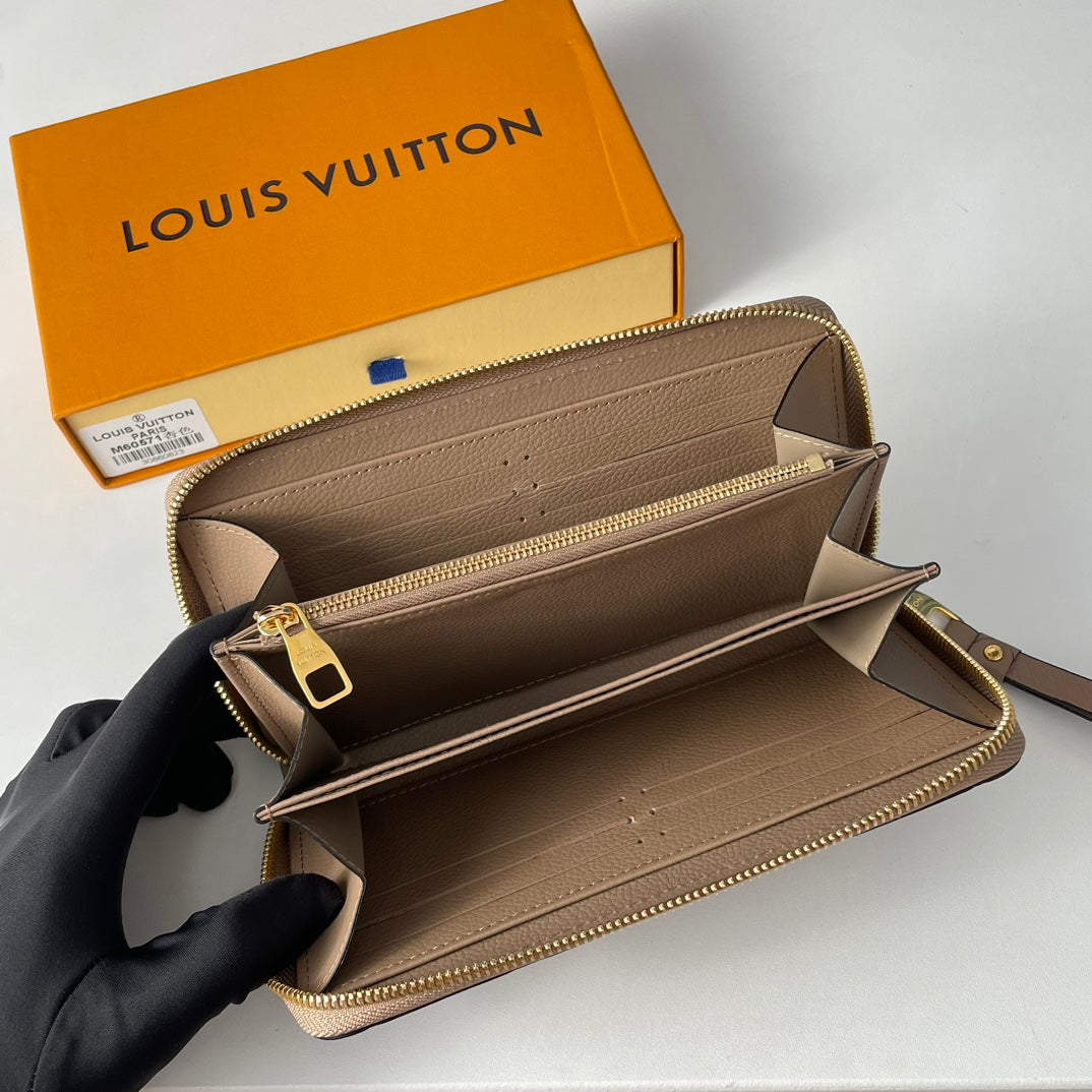 LV M60571 Zippy Wallet Tourterelle Monogram Empreinte Leather 221620