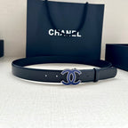 CC 30MM BELT IN BLACK SMOOTH CALFSKIN WITH NAVY BLUE METAL LOGO
