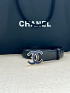 CC 30MM BELT IN BLACK SMOOTH CALFSKIN WITH NAVY BLUE METAL LOGO