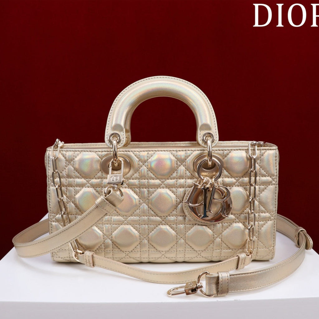 medium lady d-joy 26 beige metalic lambskin