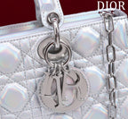medium lady d-joy 26 silver metalic lambskin