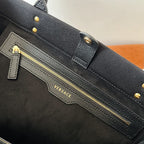 Versace Black Denim Canvas Tote Bag 40 With Cowhide Handle 175560