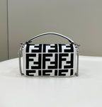 FENDI 19 BAGUETTE BAG IN BLACK MIX WHITE CANVAS WITH GOLD HARDWARE
