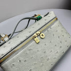 EXTRA POCKET L19 IN PEARL GRAY OSTRICH LEATHER