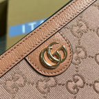 OPHIDIA GG 27 BAG IN LIGHT PINK CANVAS AND CALFKSKIN