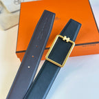 TUBE H BELT BUCKLE & REVERSIBLE BLACK LEATHER STRAP 38MM GOLD HARDWARE