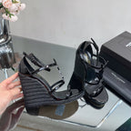 SL CASSANDRA WEDGE ESPADRILLES BLACK POLISHED CALFSKIN