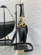SADDLE BAG 24 IN BLACK CALFSKIN GOLD HARDWARE