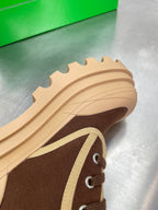 RIBBON BOMBER LACE-UP BOOTS IN RUSSET MIX PEANUT BROWN CANVAS