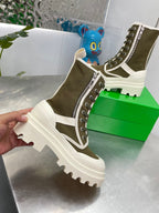 RIBBON BOMBER LACE-UP BOOTS IN OLIVE GREEN MIX WHITE CANVAS