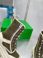 RIBBON BOMBER LACE-UP BOOTS IN OLIVE GREEN MIX WHITE CANVAS