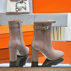 HM 25S SAINT GERMAIN ANKLE BOOTS 90 MM IN TAUPE BROWN LAMBSKIN WITH SILVER HARDWARE