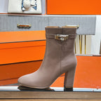 HM 25S SAINT GERMAIN ANKLE BOOTS 90 MM IN TAUPE BROWN LAMBSKIN WITH SILVER HARDWARE