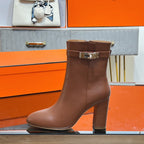 HM 25S SAINT GERMAIN ANKLE BOOTS 90 MM IN BROWN LAMBSKIN WITH SILVER HARDWARE