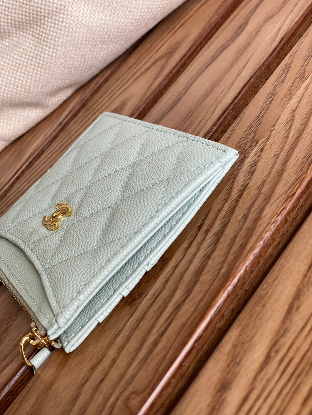 CC A84105 Coin Case Light Blue Gold Metal Caviar 240735