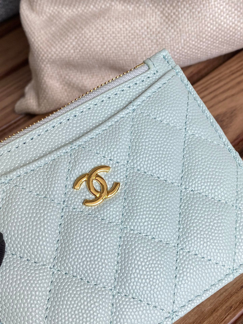 CC A84105 Coin Case Light Blue Gold Metal Caviar 240735